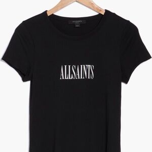 All Saints Black Tee with White Logo
